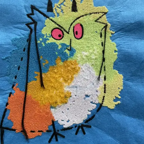猫头鹰毛巾绣+抓毛绣+流苏绣