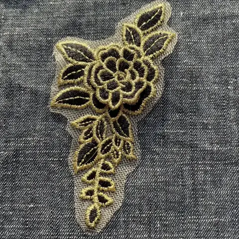 三层黑金玫瑰扁金线网底服装刺绣胸花布贴