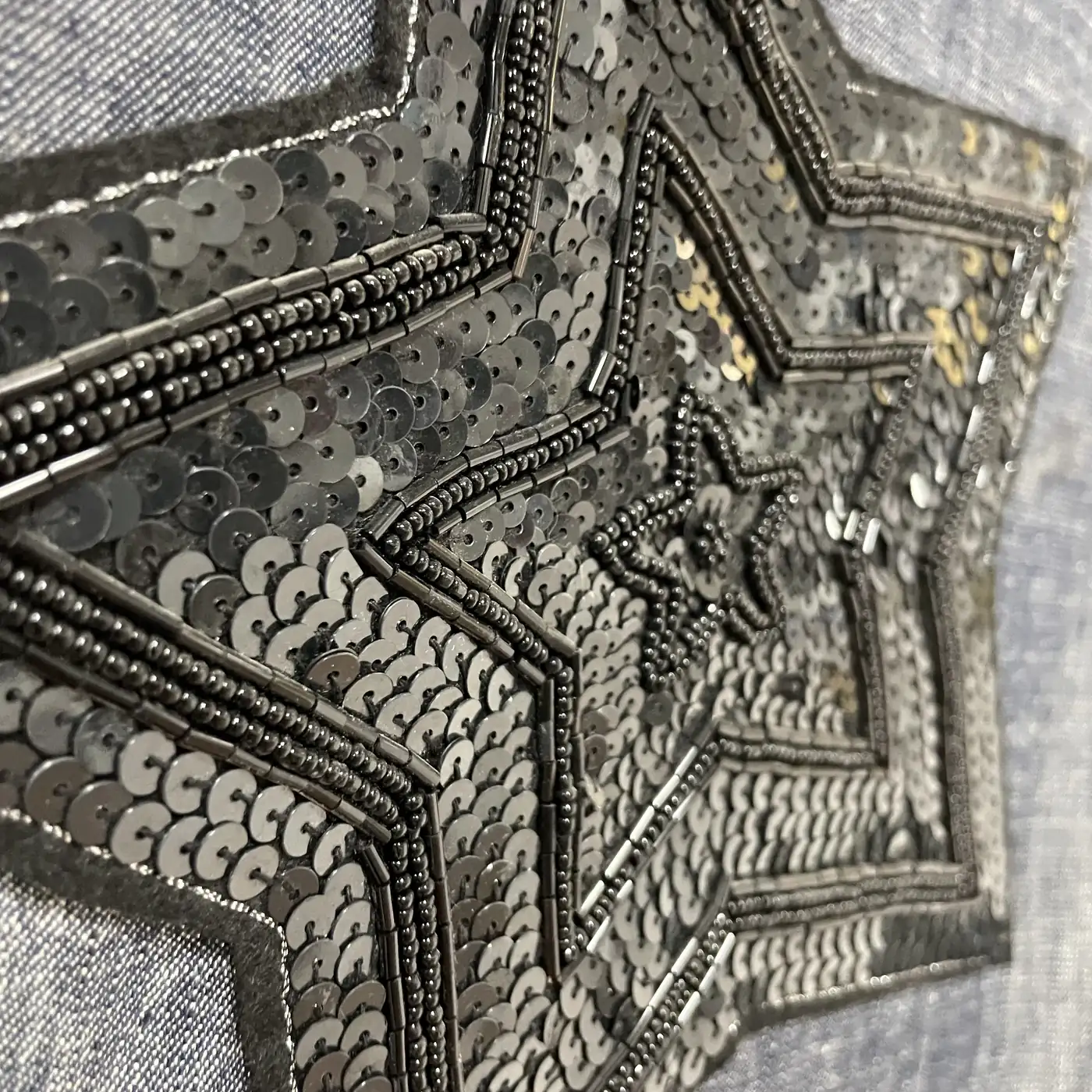 朋克五角星黑管珠黑色亮片重工服装刺绣标 图3