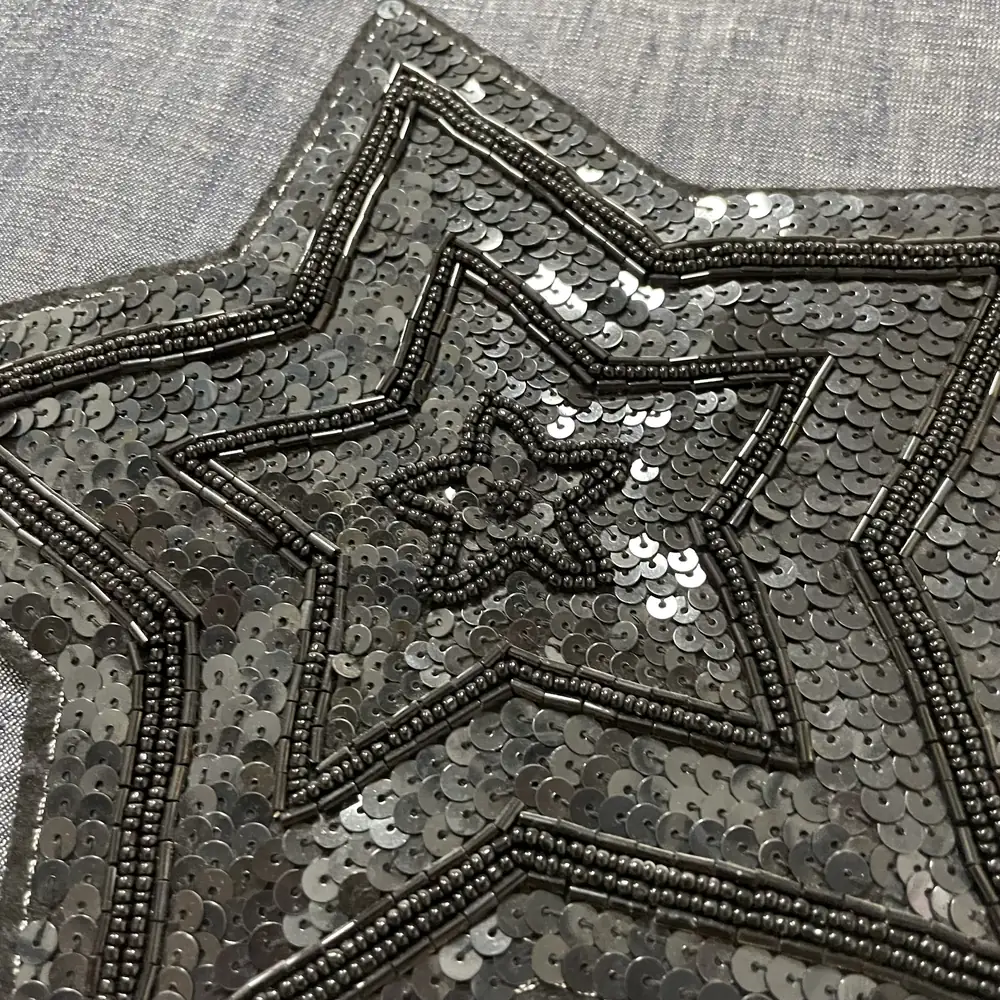 朋克五角星黑管珠黑色亮片重工服装刺绣标 图4