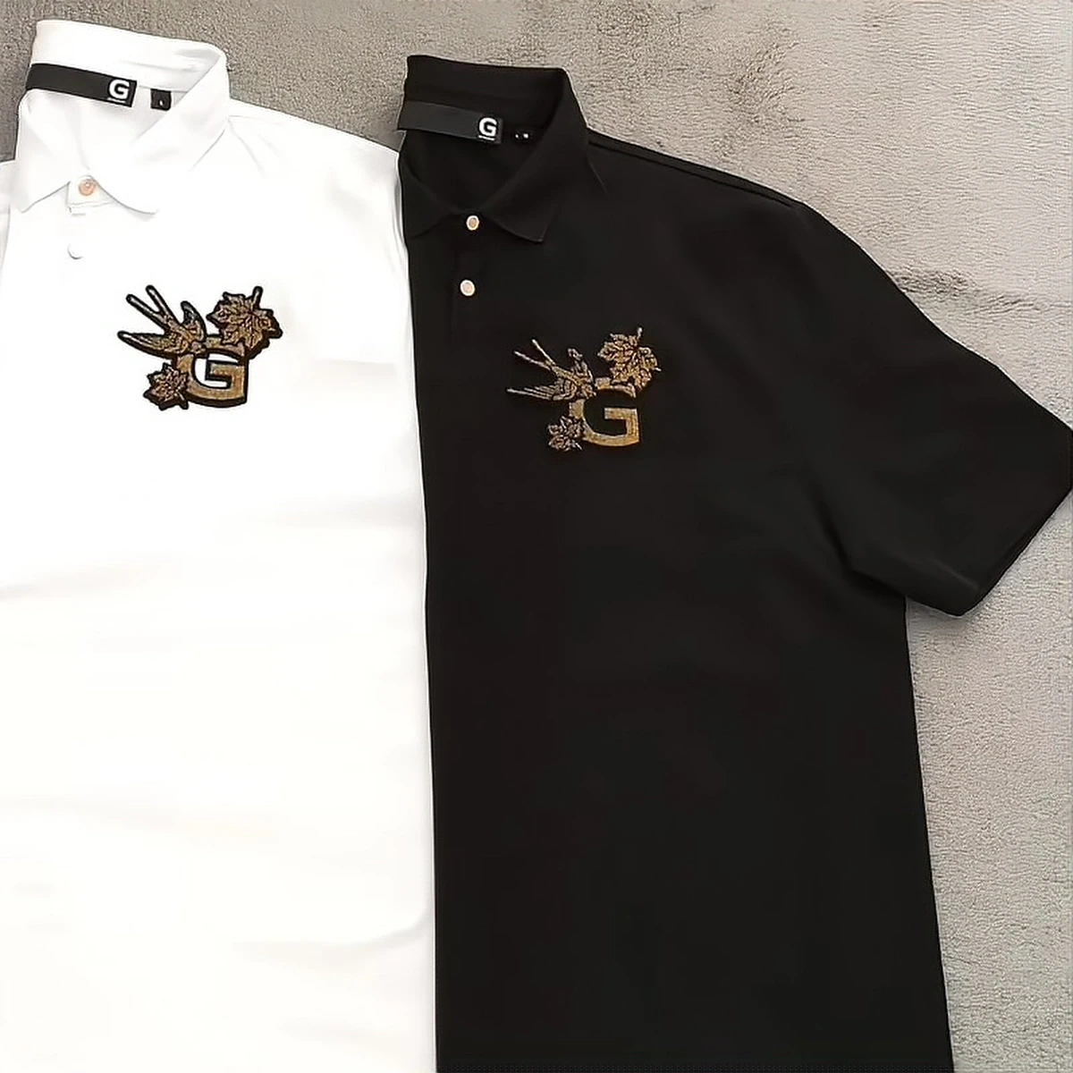 GIVENCHY 黑白双色 POLO 金线牙刷绣章仔细节特写